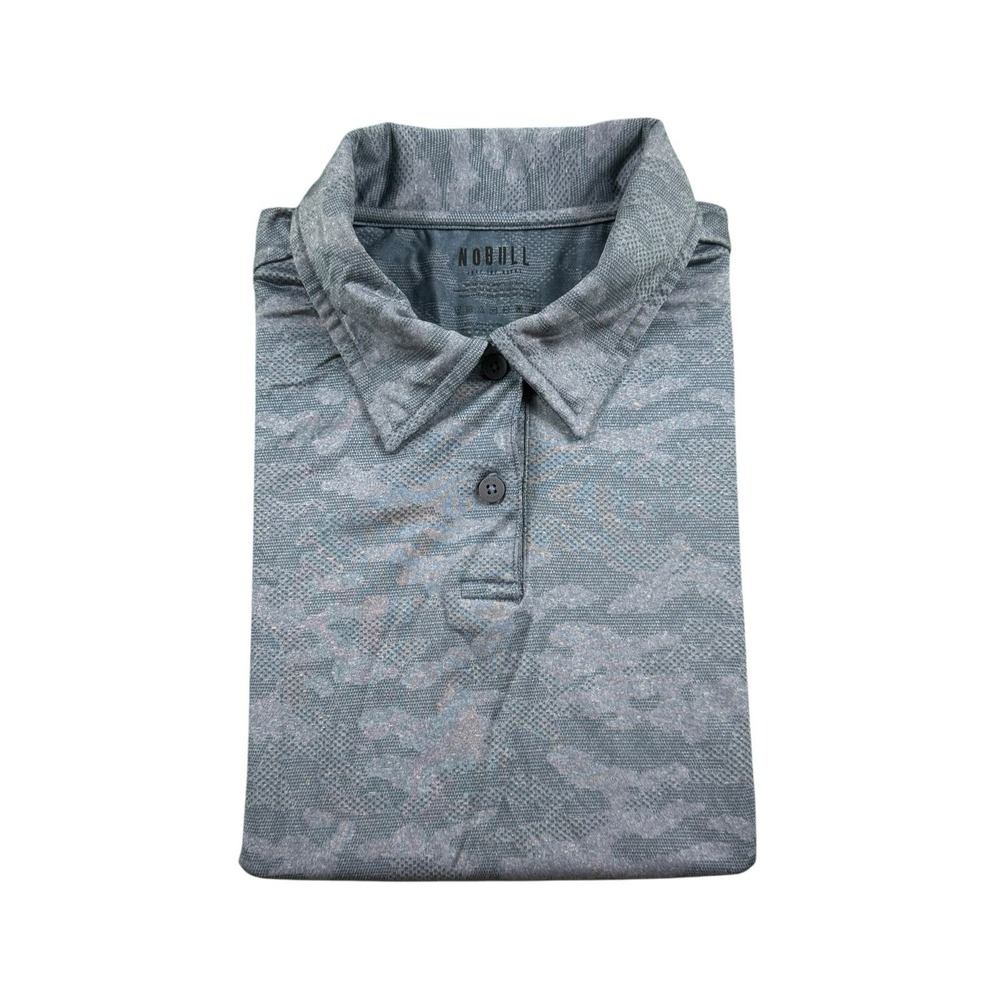 NOBULL Womens Blue Gray Camo Performance Spellout S/S Polo Shirt Size Small